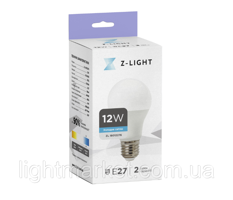 Світлодіодна Лампочка 12Вт цоколь Е27 Z-Light A60 6400K ZL 16012276
