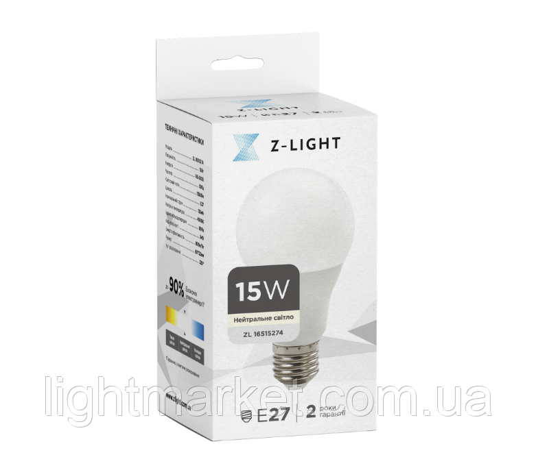 Світлодіодна Лампочка 15Вт цоколь Е27 Z-Light A60 4000K ZL 16515274
