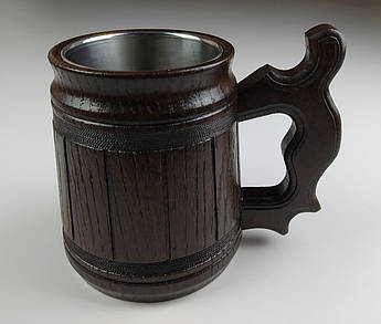 Дерев'яний пивний кухоль з металевою вставкою ручної роботи 0.3 л | Келих для пива | Подарунок чоловікові