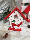 Новорічна дерев'яна підвіска "Будиночок з пташкою", 11.5 cm, фото 2