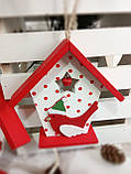 Новорічна дерев'яна підвіска "Будиночок з пташкою", 11.5 cm, фото 3