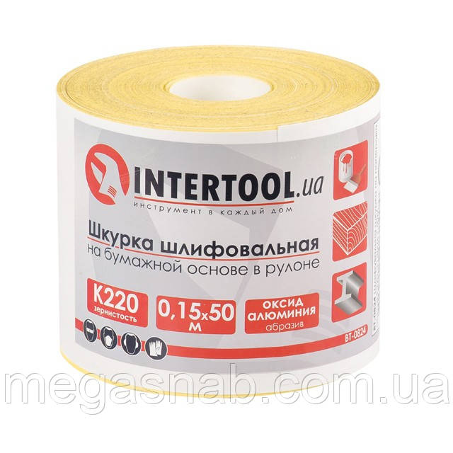 Шліфувальна шкурка на паперовій основі Intertool 115 мм*50 м К220 BT-0824, фото 1