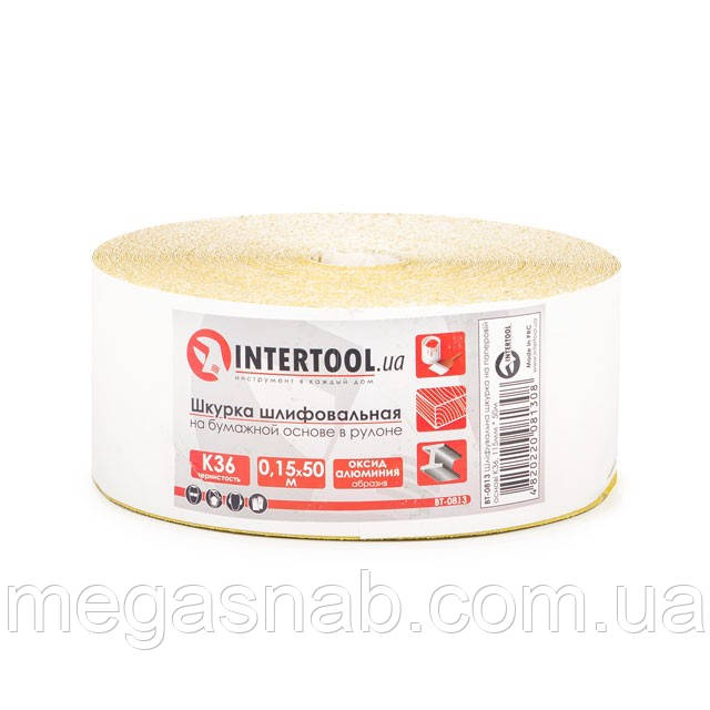 Шліфувальна шкурка на паперовій основі Intertool 115 мм*50 м К36 BT-0813, фото 1