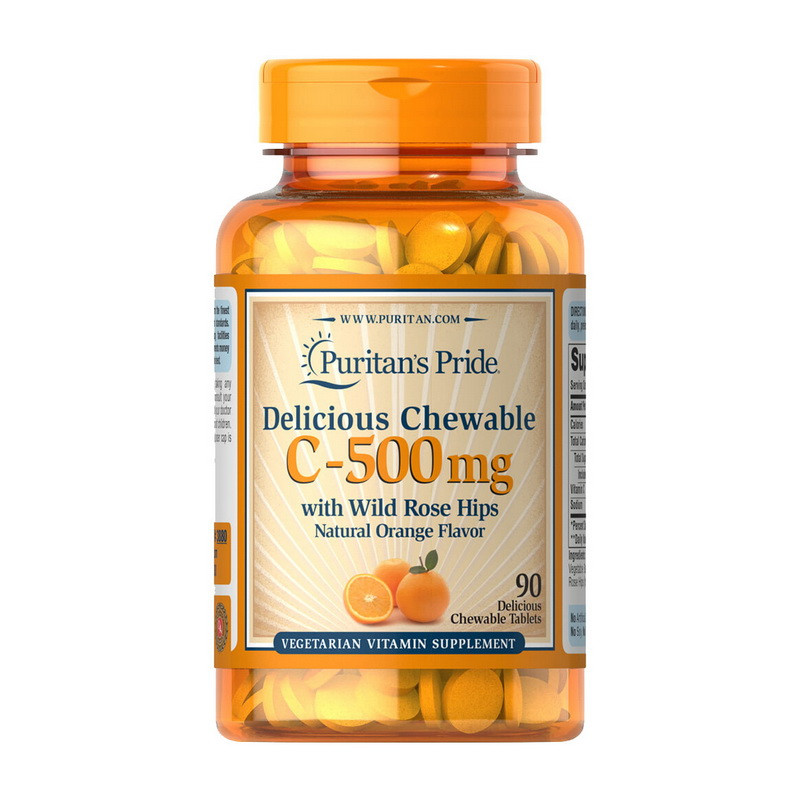 Вітамін Ц з шипшиною Puritan's Pride Chewable Vitamin C-500 mg with Wild Rose Hips 90 chewable tab апельсин