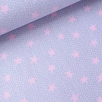 Бавовна преміум з рожевими зірочками і точками на ніжно-блакитному, ш. 160 см