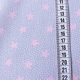 Бавовна преміум з рожевими зірочками і точками на ніжно-блакитному, ш. 160 см, фото 3