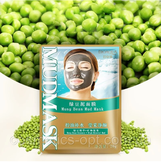 Протизапальна брудо-мінеральна маска із зеленими бобами мунг BioAqua Mung Bean Mud Facial Mask, 20 g