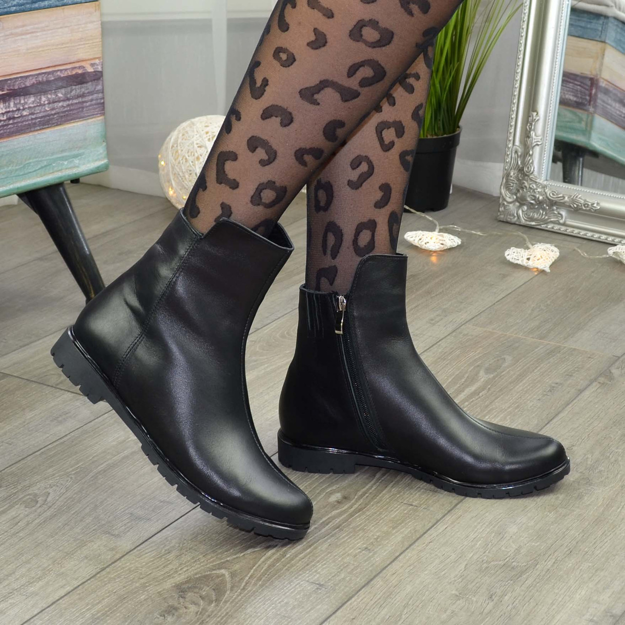 Черевики чорні жіночі шкіряні на низькому ходу, фото 1