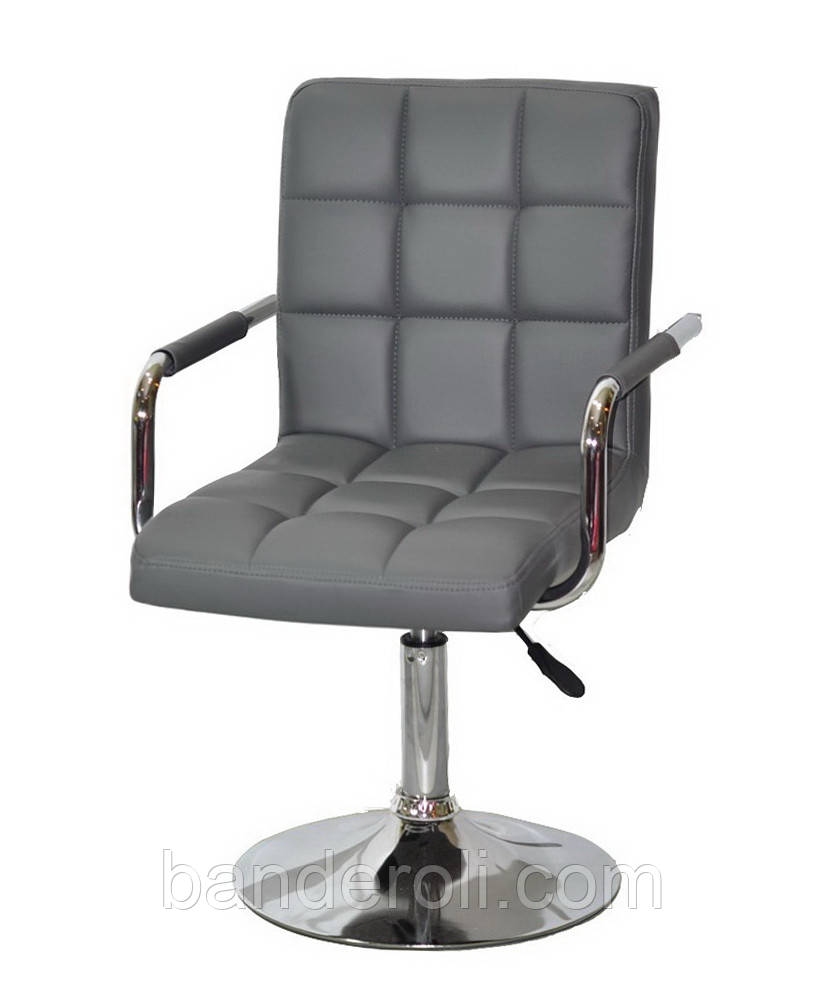 Крісло Augusto ARM CH-Base екокожа сірий 1001 хромованою опорі-блін, з регулюванням висоти, фото 1