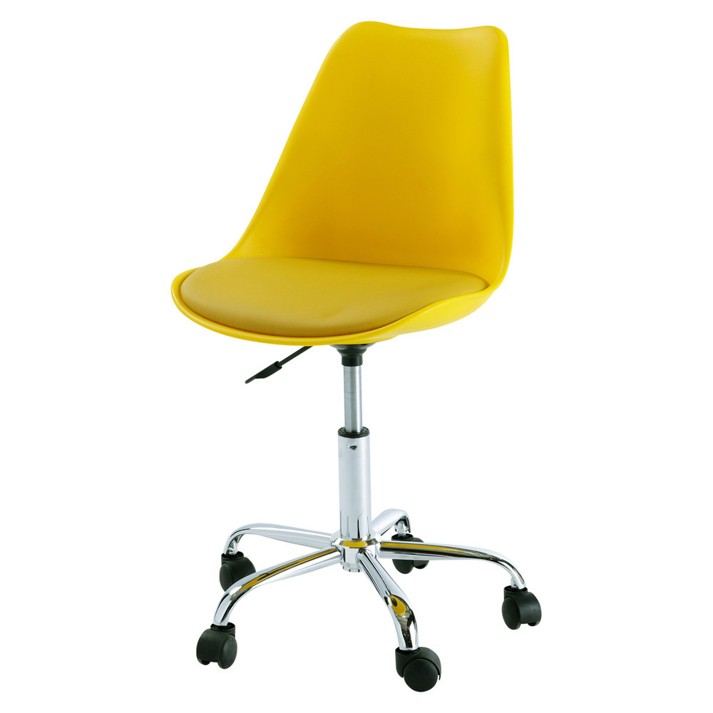 Стильный офисный стул, желтый с мягким сиденьем, хромированным основанием и колесиками Milan Office - фото 1 - id-p1269211617