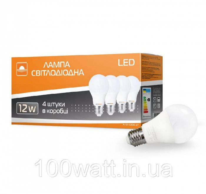 Лампа LED E27 А60 220v 4200K 12W набор 4 штук 56702 STS946