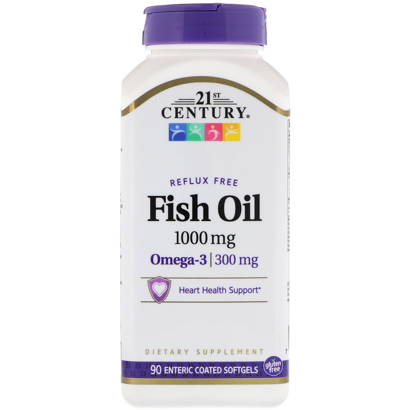 Риб'ячий жир Fish Oil Reflux Free 1000 мг 21st Century 90 капсул, фото 1