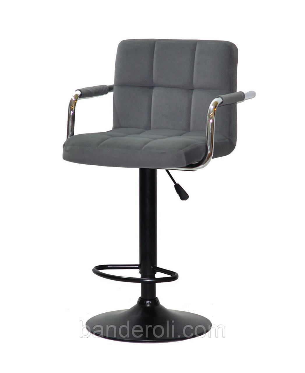 Барне крісло Arno Arm BAR BK-Base сірий велюр на чорній базі з хромованими підлокітниками, фото 1