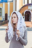 Жіноча хустка в церкву на голову гарна мереживна з бахромою Ромашка білого кольору, фото 2