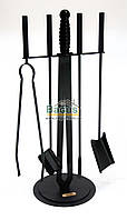 Кований камінний набір (підставка, кочерга, совок, щітка, щипці) FM-0046