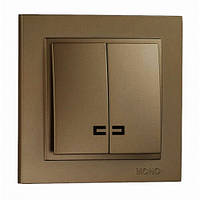 Вимикач двоклавішний з підсвіткою,Mono Electric, DESPINA (бронза)