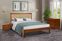 Двуспальная кровать деревянная с мягким изголовьем Монтана 180 Микс мебель , цвет орех / темный орех / белый