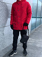 Парка зимняя + Штаны + 2 Подарка перчатки барсетка Nike красный Спортивный костюм зимний мужской Найк