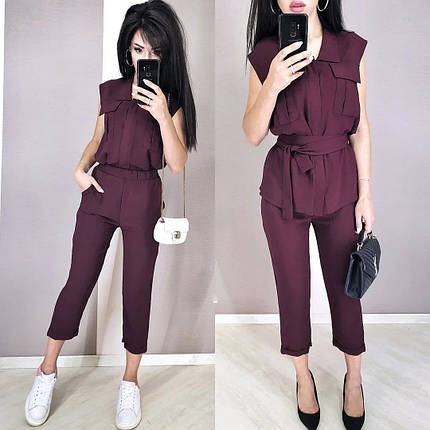 Стильний костюм із поясом кофта без рукавів і штани укорочені, фото 1