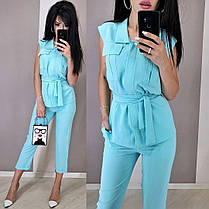 Стильний костюм із поясом кофта без рукавів і штани укорочені, фото 4