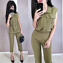 Стильний костюм із поясом кофта без рукавів і штани укорочені, фото 3