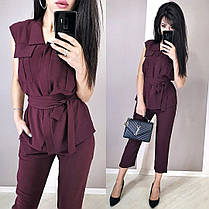 Стильний костюм із поясом кофта без рукавів і штани укорочені, фото 2