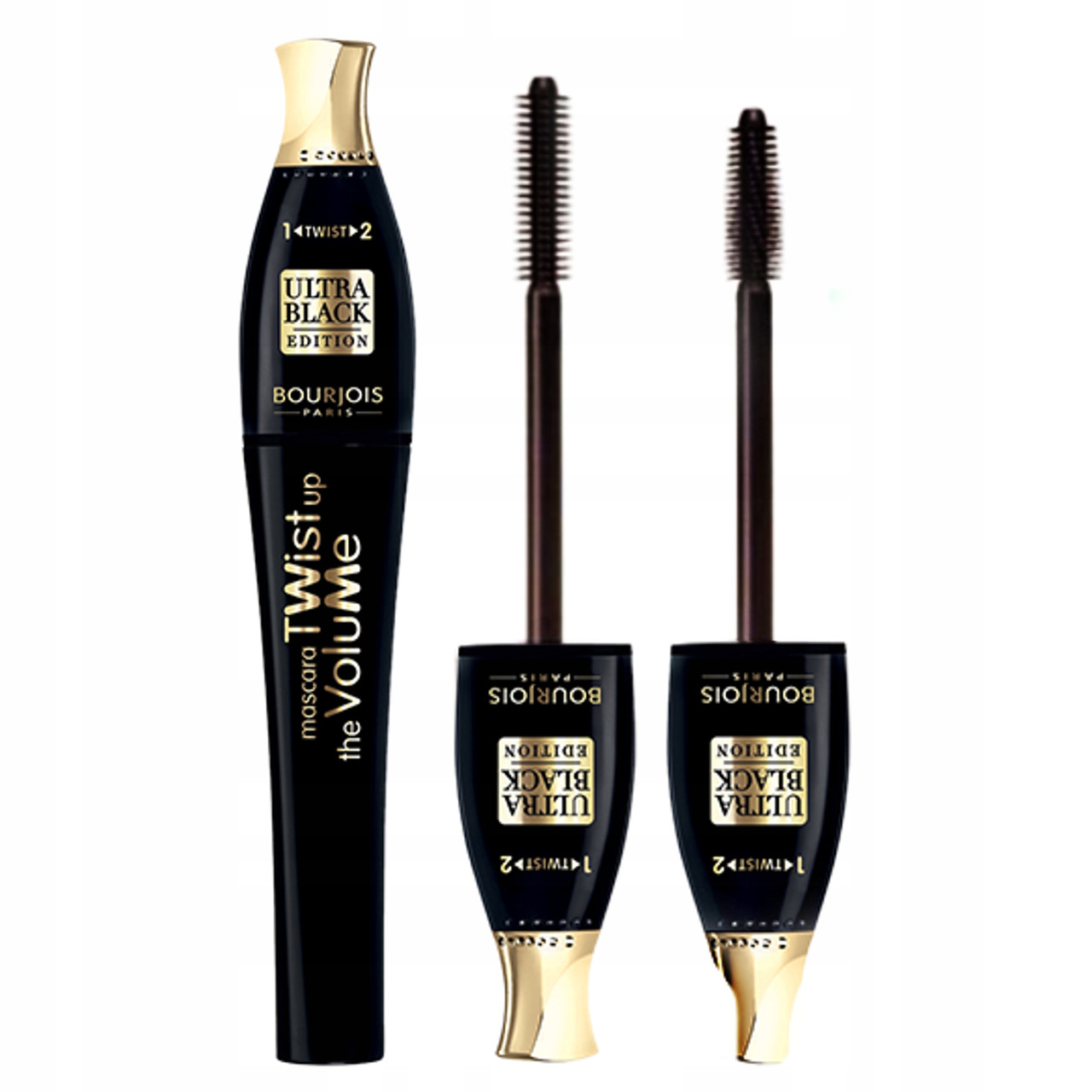 Туш Bourjois Twist Up The Volume для вій для додання обсягу з щіточкою 2 в 1 Ultra Black, 8 ml