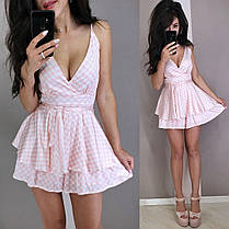 Крутий комбінезон із шовку на бретельках із вільними шортами спідницею, фото 5