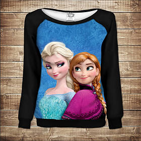 Жіночий світшот - реглан з відкритими плечима з 3D принтом-Frozen Анна і Ельза ВСІ Розміри