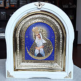 Ікона П.Б.Остробрамська в білому арковому киті з декоративними куточками, розмір 28*25, розмір ліку 15*18, фото 3