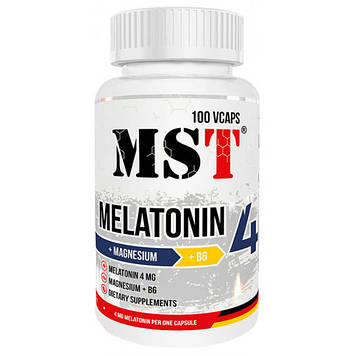 Мелатонін MST Melatonin 4 мг + Magnesium + B6 100 капсул вег
