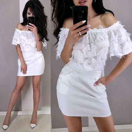 Костюм топ із відкритими плечима війочка та спідниця міні з кишенями, фото 1