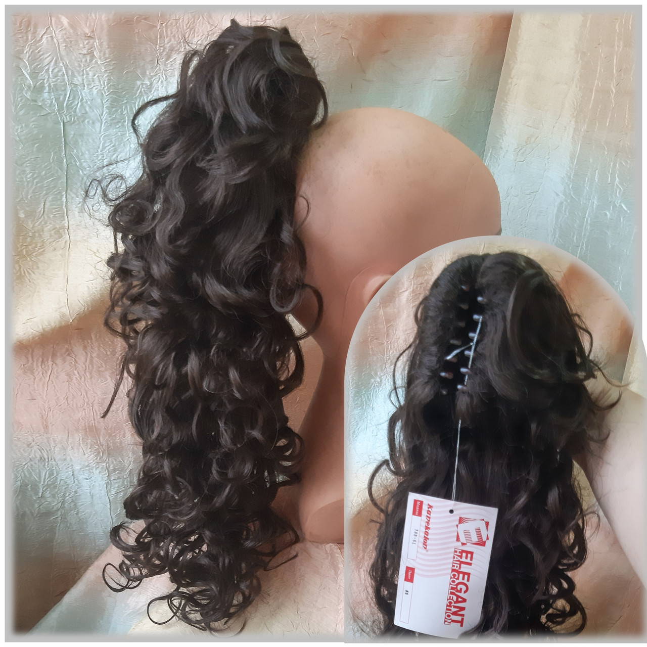 Хвіст шиньйон кучерявий на крабе шоколадний T88-6 ELEGANT, фото 1