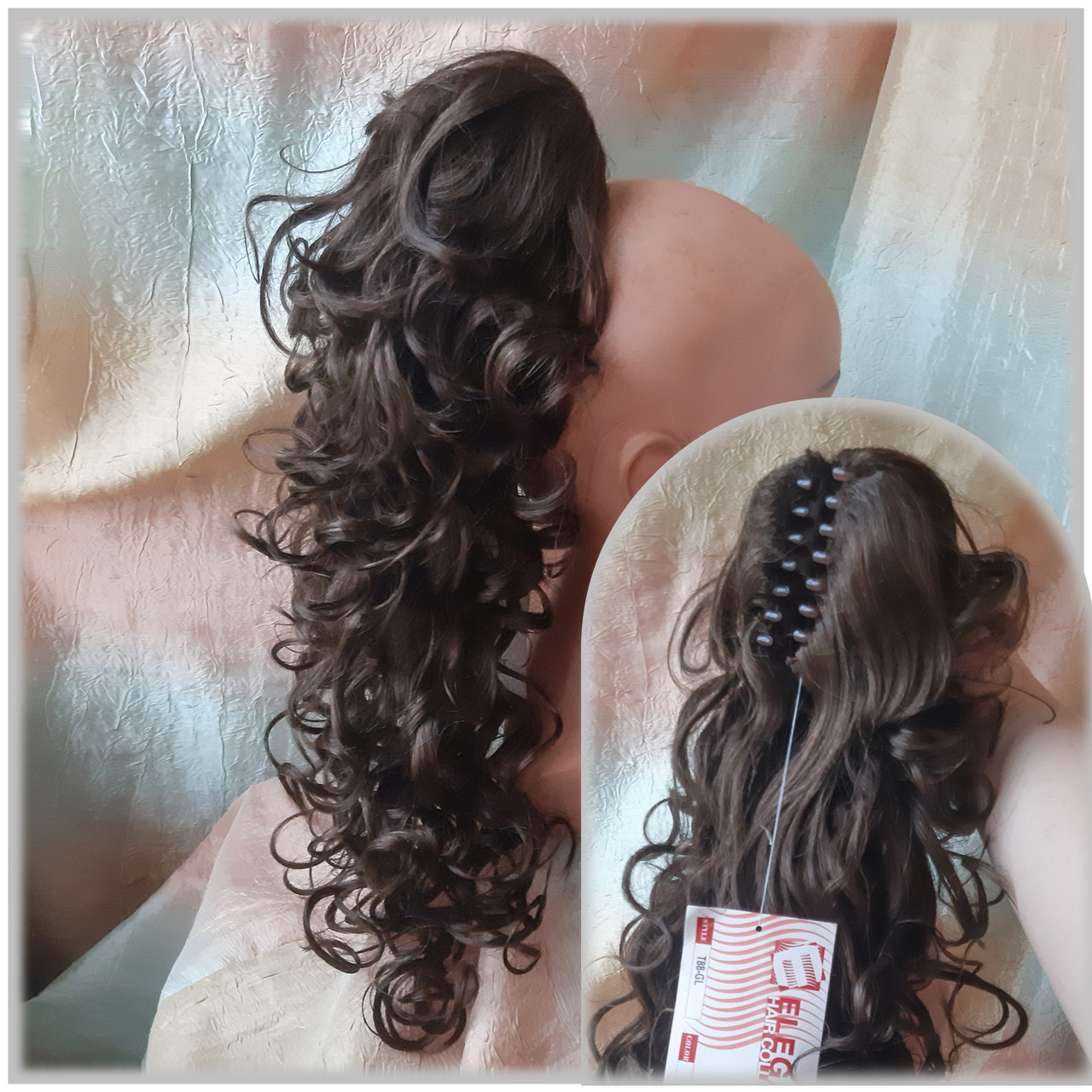 Хвіст шиньон кучерявий на крабі темно-русий Т88-8 ELEGANT, фото 1