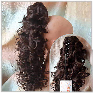 Хвіст шиньйон довгий кучерявий на крабі каштановий T88+20-33 ELEGANT