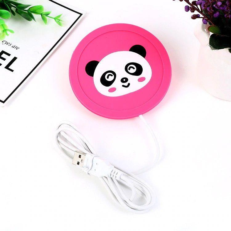 Силіконова USB-підставка для чашки з підігрівом Coaster Pad (під чашку кухоль) Panda рожева