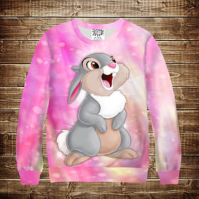 Світшот з 3D принтом Зайчик на рожевому фоні ВСІ Розміри