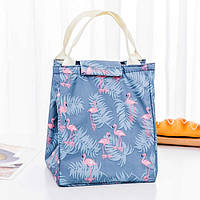 Сумка для ланчу (ланч бег) Фламінго сіро-блакитна на липучці