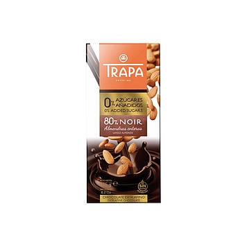 Шоколад 175г без цукру TRAPA INTENSO 0% чорний 80% з мигдалем, 10шт/ящ