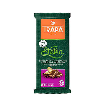 Шоколад TRAPA STEVIA молочний з рисових кульками 75г 18шт / ящ