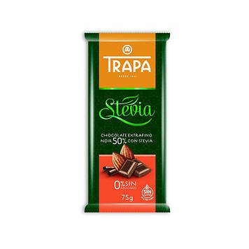 Шоколад TRAPA STEVIA чорний 50% 75г 20шт / ящ