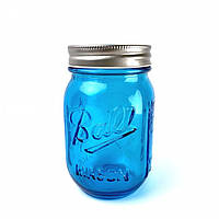 Банка Ball Mason Jars з трубочкою і 2 кришками, Блакитний 400 мл