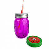 Банка Ball Mason Jars з трубочкою та 2 кришками, Пурпур 400 мл, фото 2
