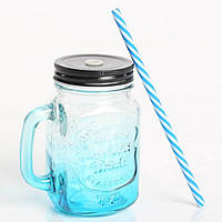 Скляна банка з ручкою Mason Jar Блакитна, 450 мл