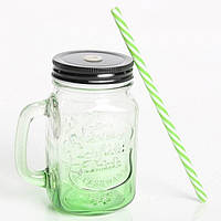 Скляна банка з ручкою Mason Jar Зелена, 450 мл