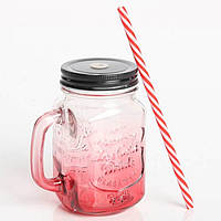 Скляна банка з ручкою Mason Jar Червона, 450 мл