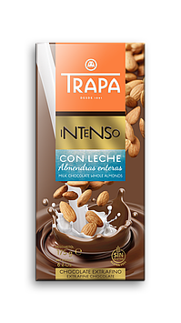 Шоколад 175г TRAPA INTENSO молочний з цільним мигдалем, 17шт/ящ