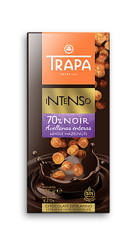 Шоколад 175г TRAPA INTENSO чорний 70% з цільним фундуком, 17шт/ящ