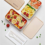 Ланч-бокс bento з бамбуковою кришкою, 1200 мл - білий, фото 4