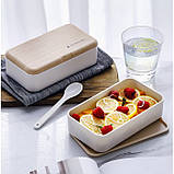 Ланч-бокс bento з бамбуковою кришкою, 1200 мл - білий, фото 6